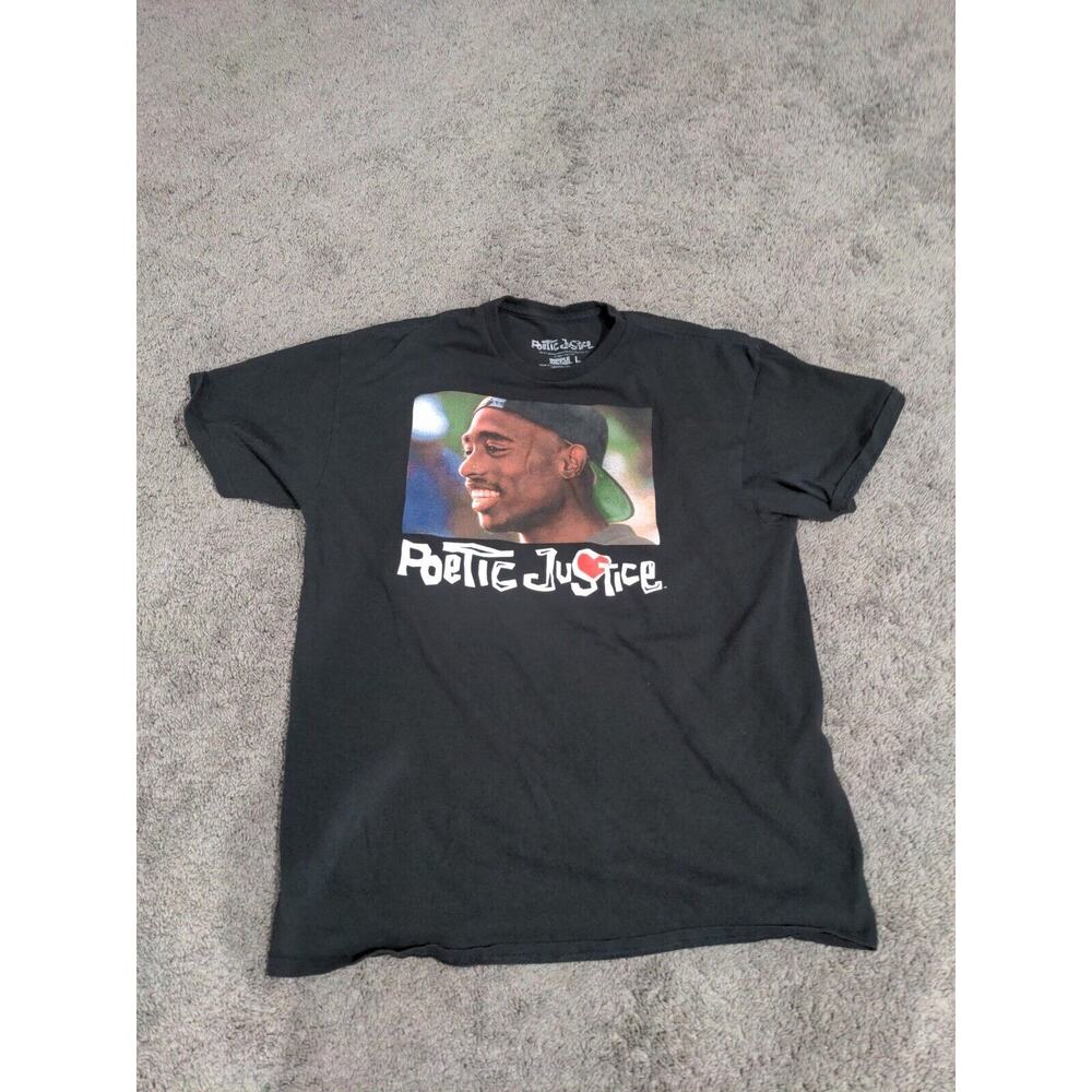 2Pac Shirt Mens L Black Poetic Justice Short Sleeve Rap Graphic ripple junction